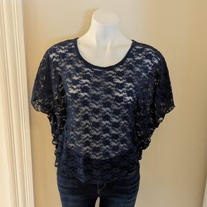 Luna Ticks navy blue sheer lace top size S